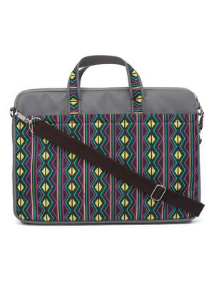 Neon Grey and Multicoloured Printed Polyester Laptop bag 1