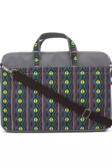 Neon Grey and Multicoloured Printed Polyester Laptop bag