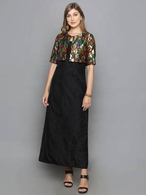 black woven chanderi stitched kurta sets 1