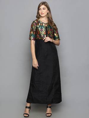 black woven chanderi stitched kurta sets 2
