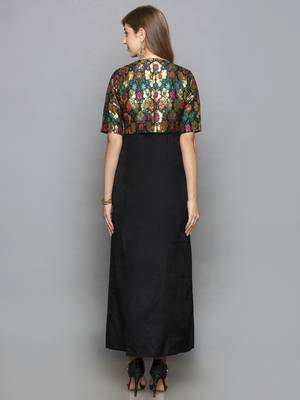 black woven chanderi stitched kurta sets 3