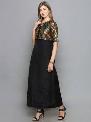 black woven chanderi stitched kurta sets 4