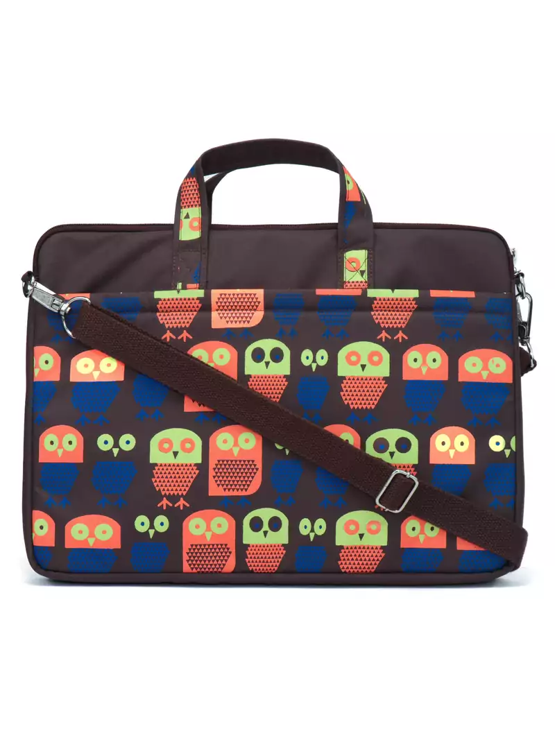 Strix Brown and Multicoloured Printed Polyester Laptop bag