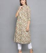 cream printed cotton stitched kurta-sets