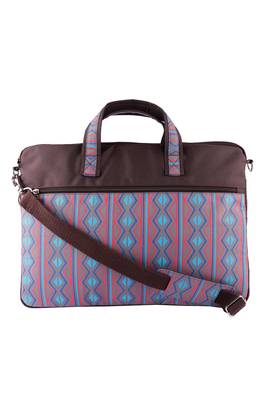 Neon Brown and Blue Printed Polyester Laptop bag 1