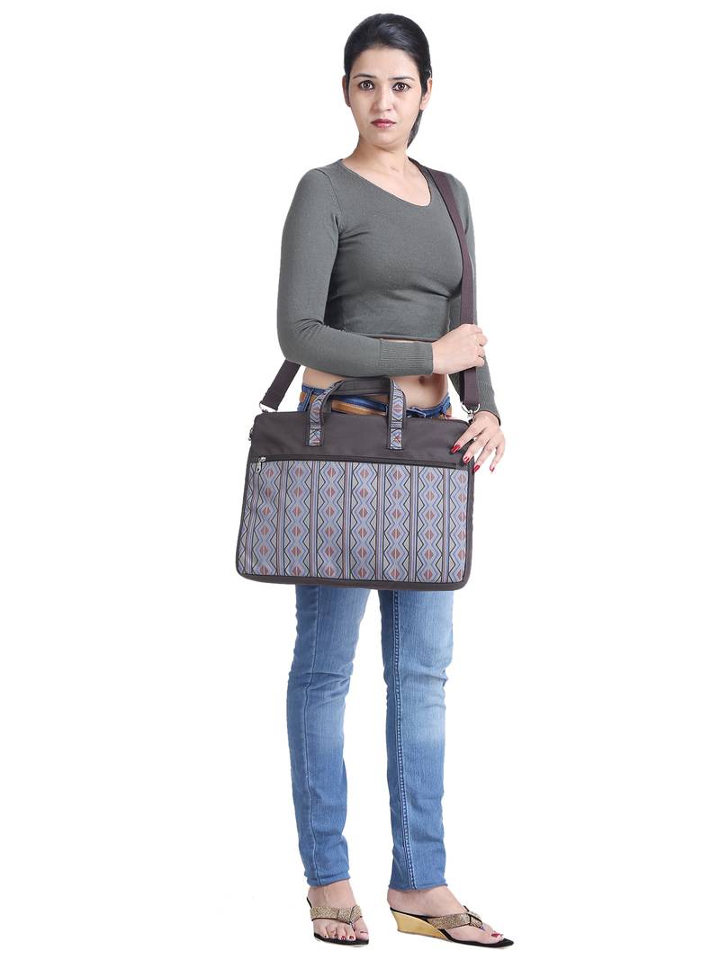 Neon Brown and Blue Printed Polyester Laptop bag