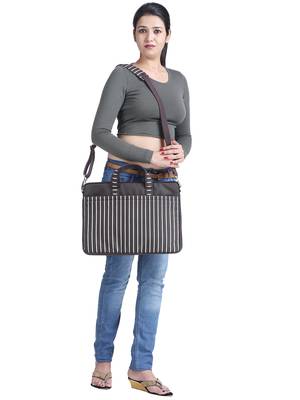 Streak Brown Striped Polyester Laptop bag 6