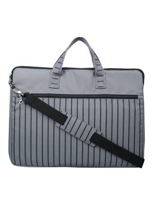 Streak Grey Striped Polyester Laptop bag 1