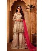 cream embroidered net semi stitched salwar with dupatta