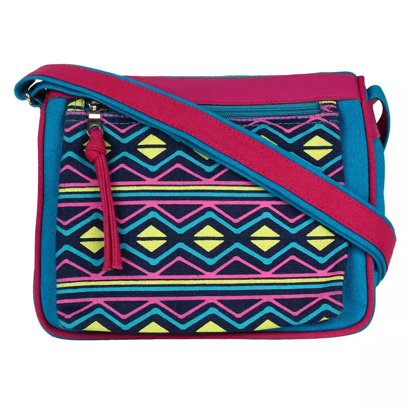 Geomet Blue Canvas Sling Bag
