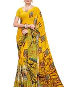 Yellow printed faux georgette saree with blouse