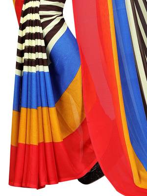 Multicolor printed faux georgette saree with blouse 2