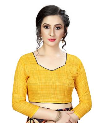 Yellow printed faux georgette saree with blouse 4