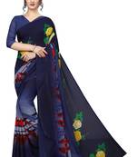 blue printed faux georgette saree with blouse