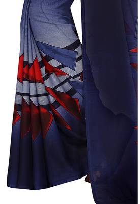 blue printed faux georgette saree with blouse 2