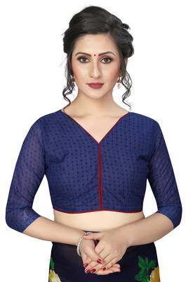 blue printed faux georgette saree with blouse 4