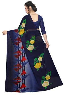 blue printed faux georgette saree with blouse 5