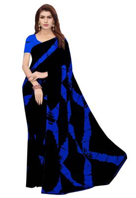 Black printed faux georgette saree with blouse 1