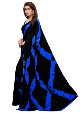 Black printed faux georgette saree with blouse 2