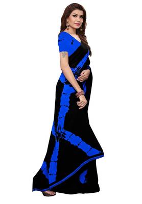 Black printed faux georgette saree with blouse 3