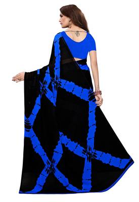 Black printed faux georgette saree with blouse 5