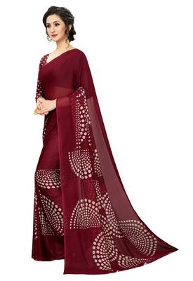 Maroon printed faux georgette saree with blouse 3