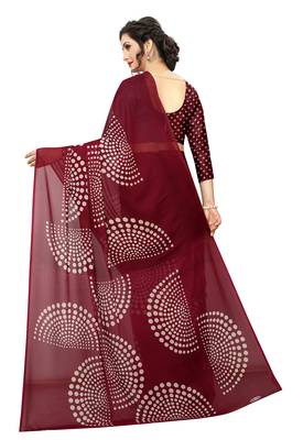 Maroon printed faux georgette saree with blouse 5
