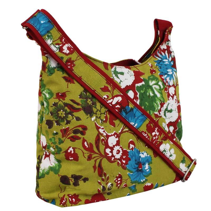 Flora Green Canvas Sling Bag