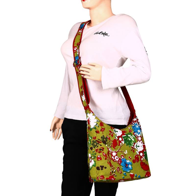 Flora Green Canvas Sling Bag