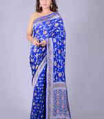 Blue hand woven pure chiffon saree with blouse