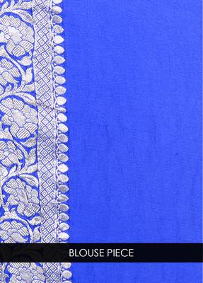 Blue hand woven pure chiffon saree with blouse 4