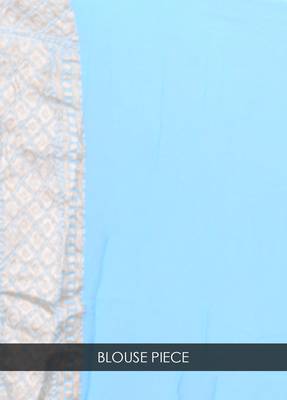 Blue hand woven pure chiffon saree with blouse 4