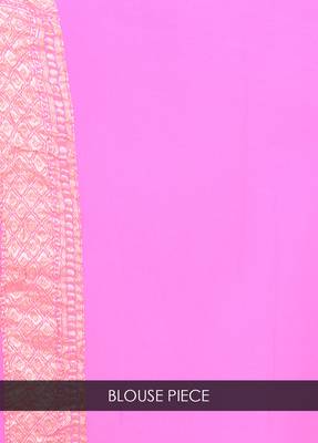 Pink hand woven pure chiffon saree with blouse 4