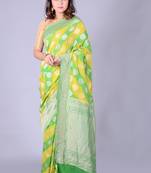 Yellow hand woven pure chiffon saree with blouse