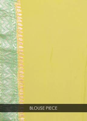 Yellow hand woven pure chiffon saree with blouse 4