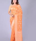 Orange hand woven pure chiffon saree with blouse