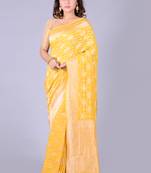 Yellow hand woven pure chiffon saree with blouse