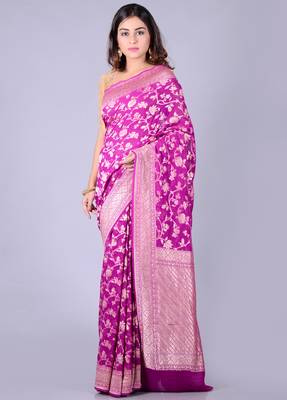 Magenta hand woven pure chiffon saree with blouse 1