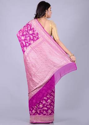 Magenta hand woven pure chiffon saree with blouse 2