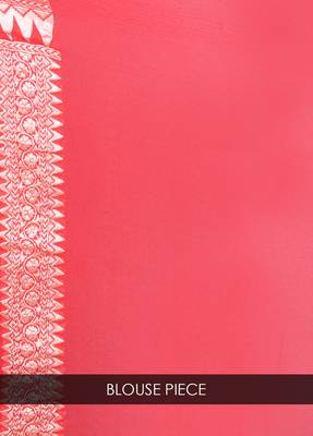 Red hand woven pure chiffon saree with blouse 4