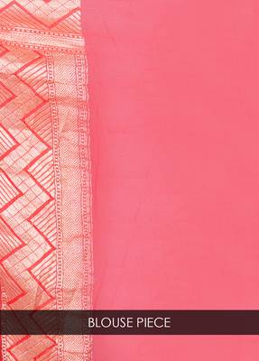 Red hand woven pure chiffon saree with blouse 4