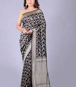 Black hand woven pure chiffon saree with blouse