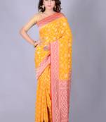 Multicolor hand woven pure chiffon saree with blouse