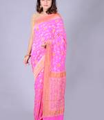 Pink hand woven pure chiffon saree with blouse