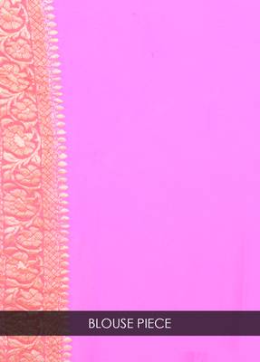 Pink hand woven pure chiffon saree with blouse 4
