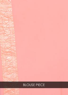 Peach hand woven pure chiffon saree with blouse 4