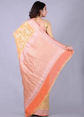 Multicolor hand woven pure chiffon saree with blouse 2