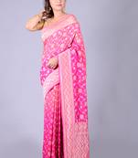 Pink hand woven pure chiffon saree with blouse