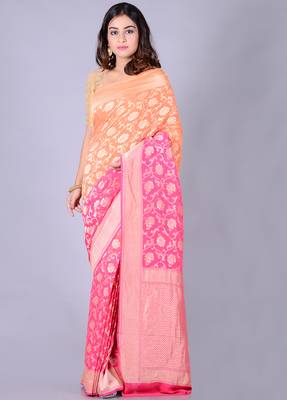 Multicolor hand woven pure chiffon saree with blouse 1