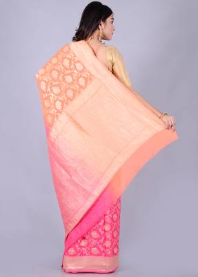 Multicolor hand woven pure chiffon saree with blouse 2